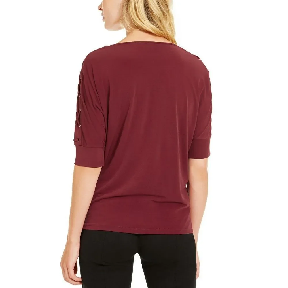 New! MICHAEL KORS Women's Dolman Lace-up Grommet Sleeve Top Blouse Red Size XL